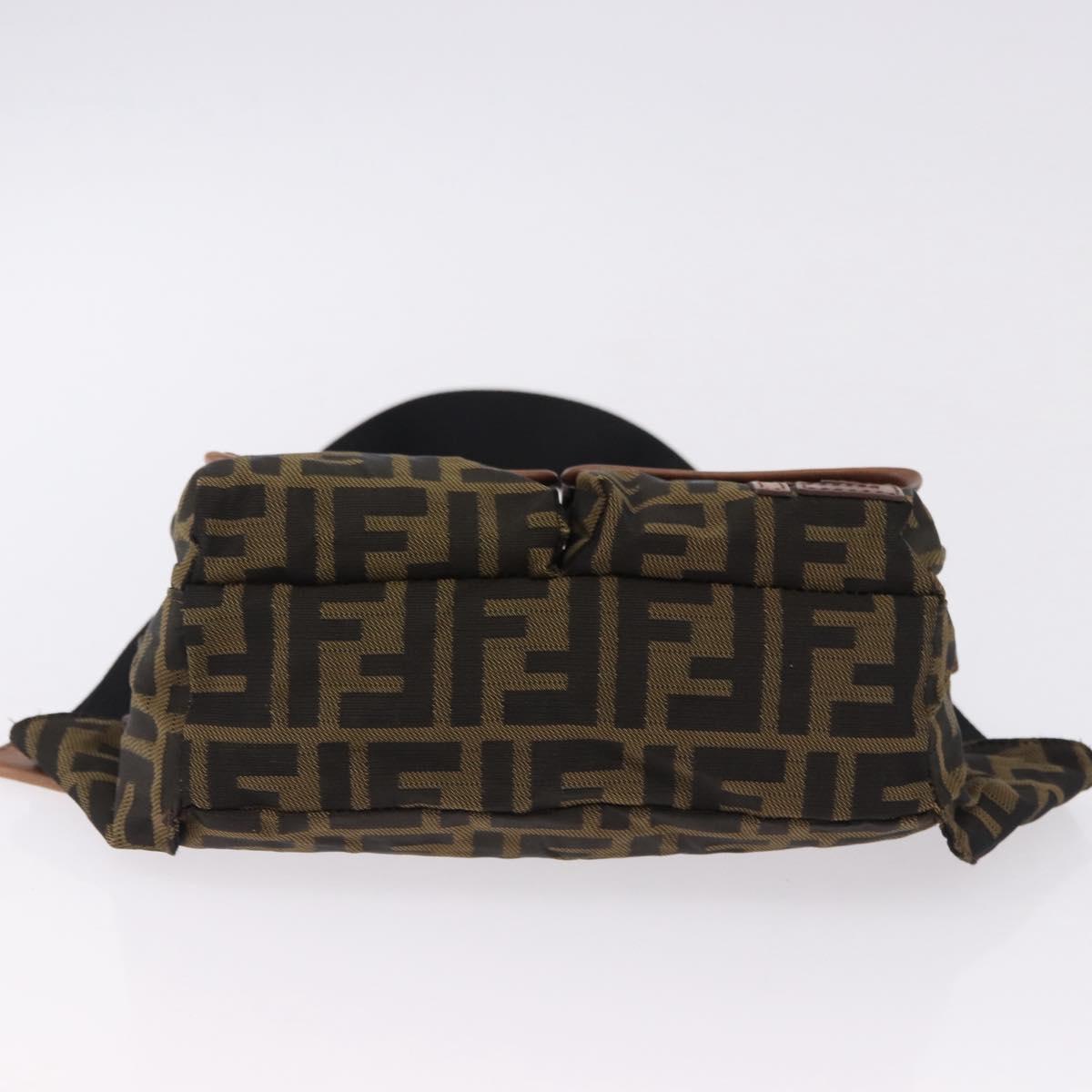 FENDI Zucca Canvas Waist Bag Brown Black Auth 194020A