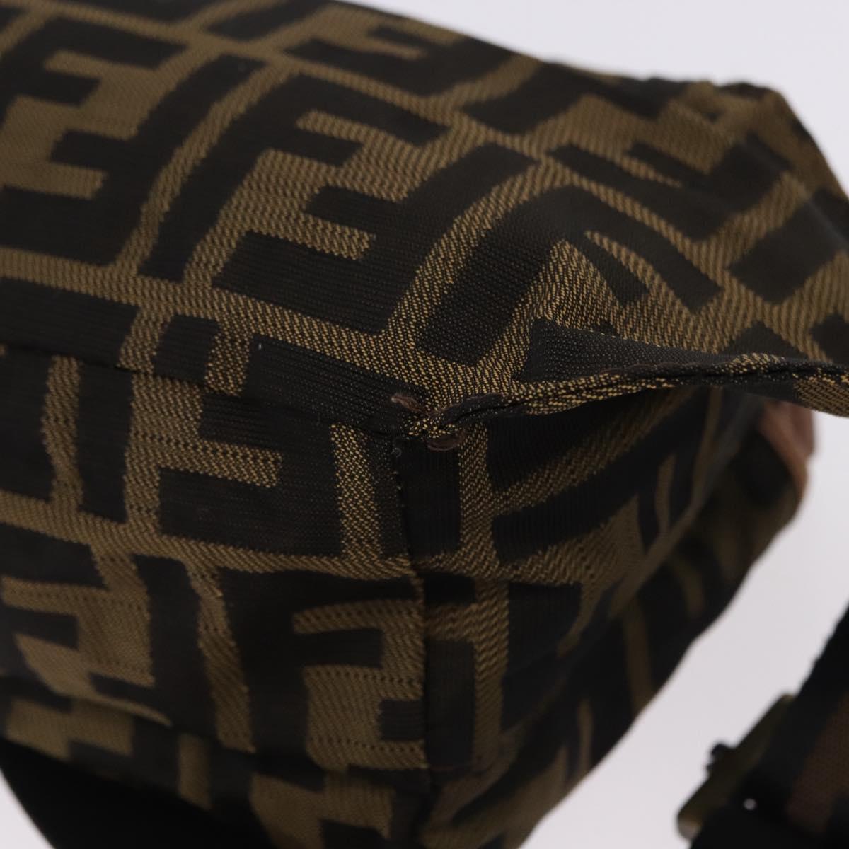 FENDI Zucca Canvas Waist Bag Brown Black Auth 194020A