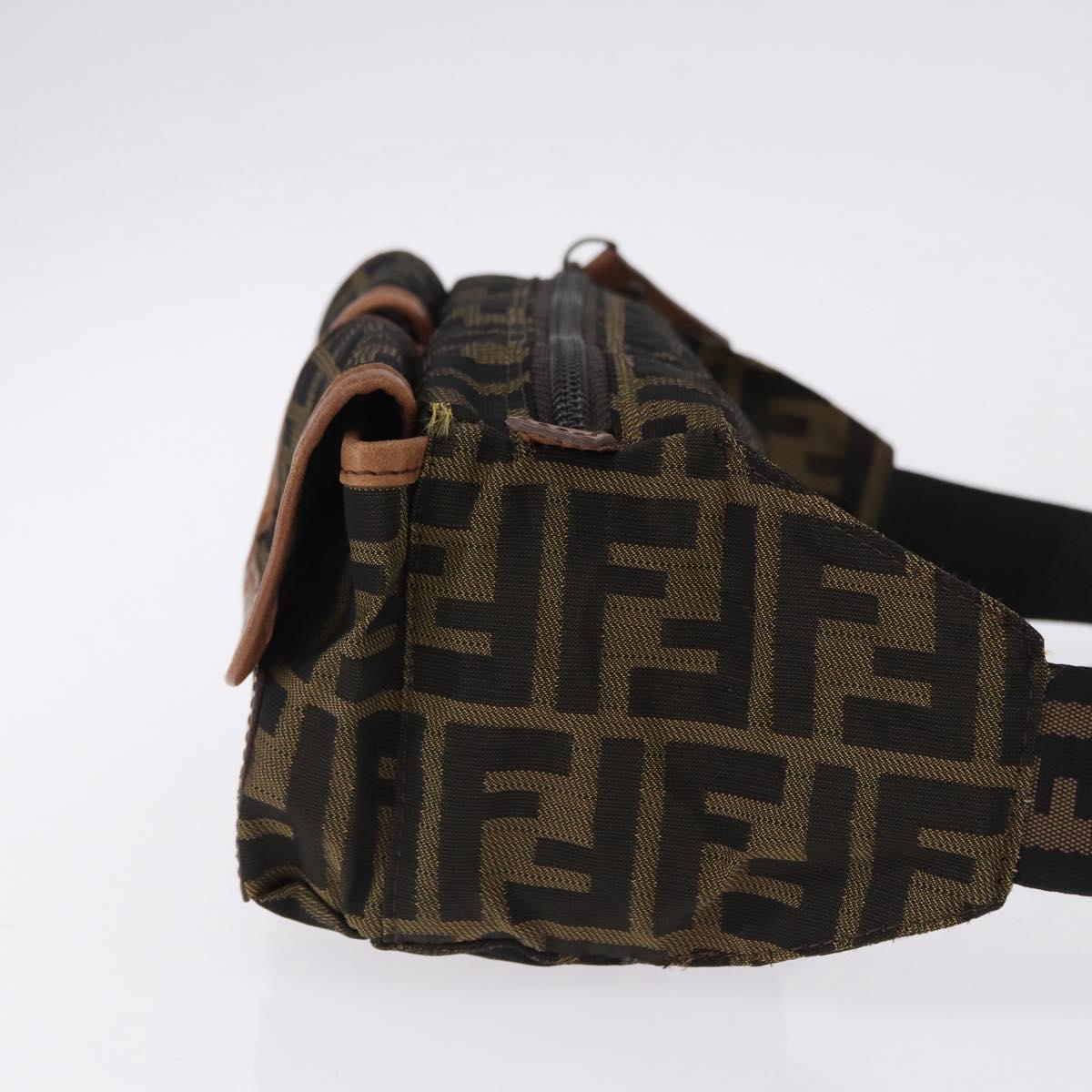 FENDI Zucca Canvas Waist Bag Brown Black Auth 194020A