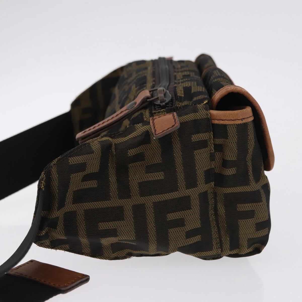 FENDI Zucca Canvas Waist Bag Brown Black Auth 194020A