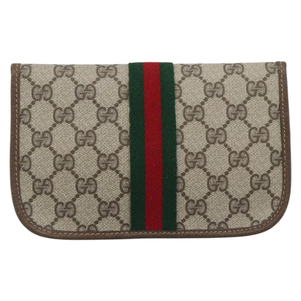 GUCCI GG Supreme Web Sherry Line Pouch PVC Beige Gold 89 01 021 Auth 194021A