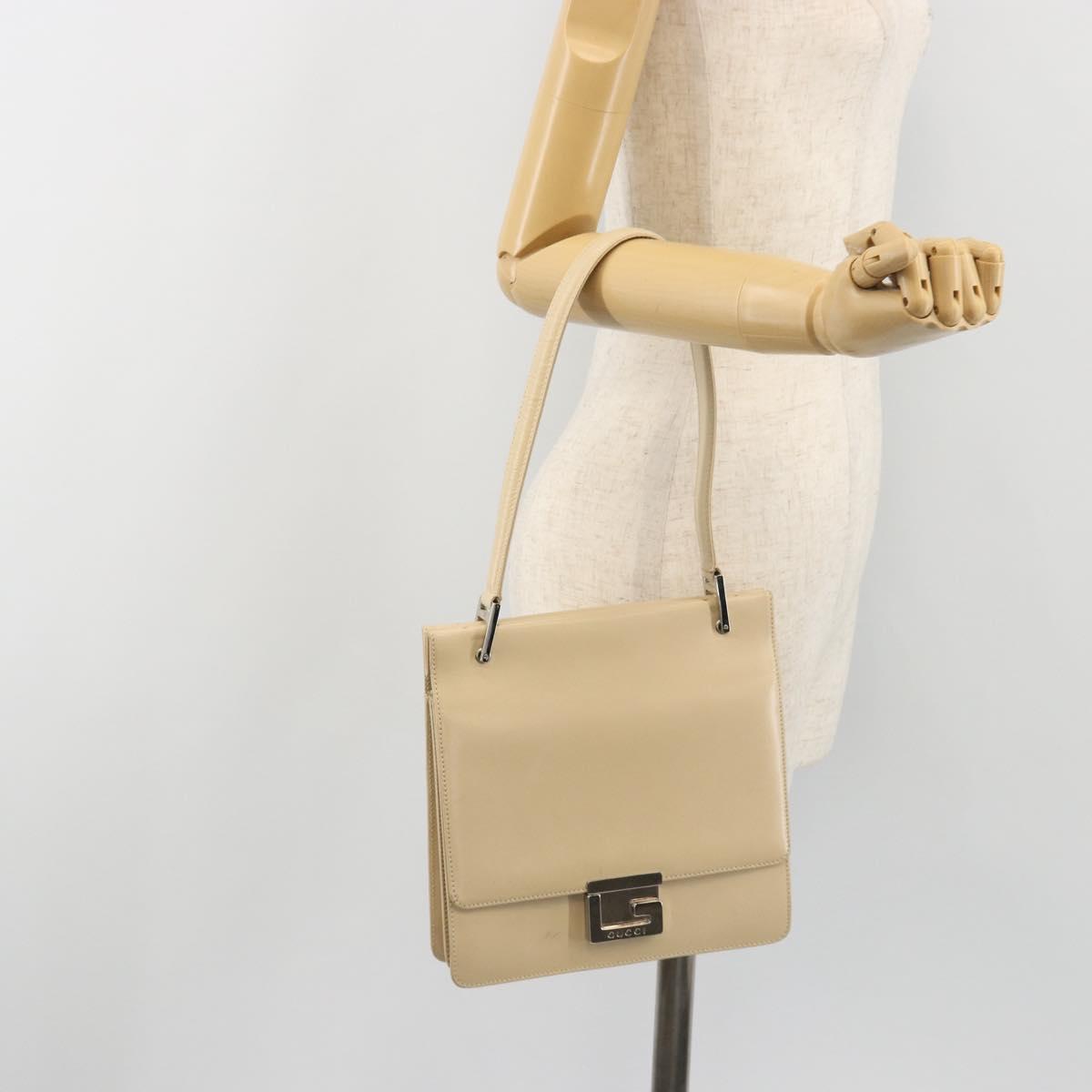 GUCCI Hand Bag Leather Beige Silver 007 406 0265 Auth 194023