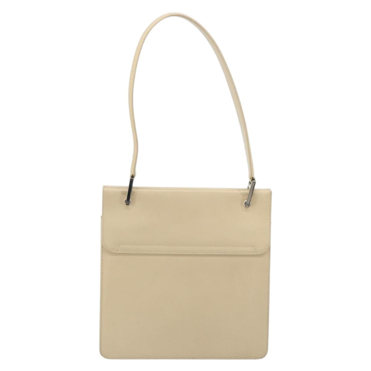GUCCI Hand Bag Leather Beige Silver 007 406 0265 Auth 194023