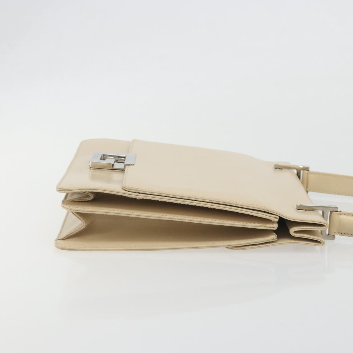 GUCCI Hand Bag Leather Beige Silver 007 406 0265 Auth 194023