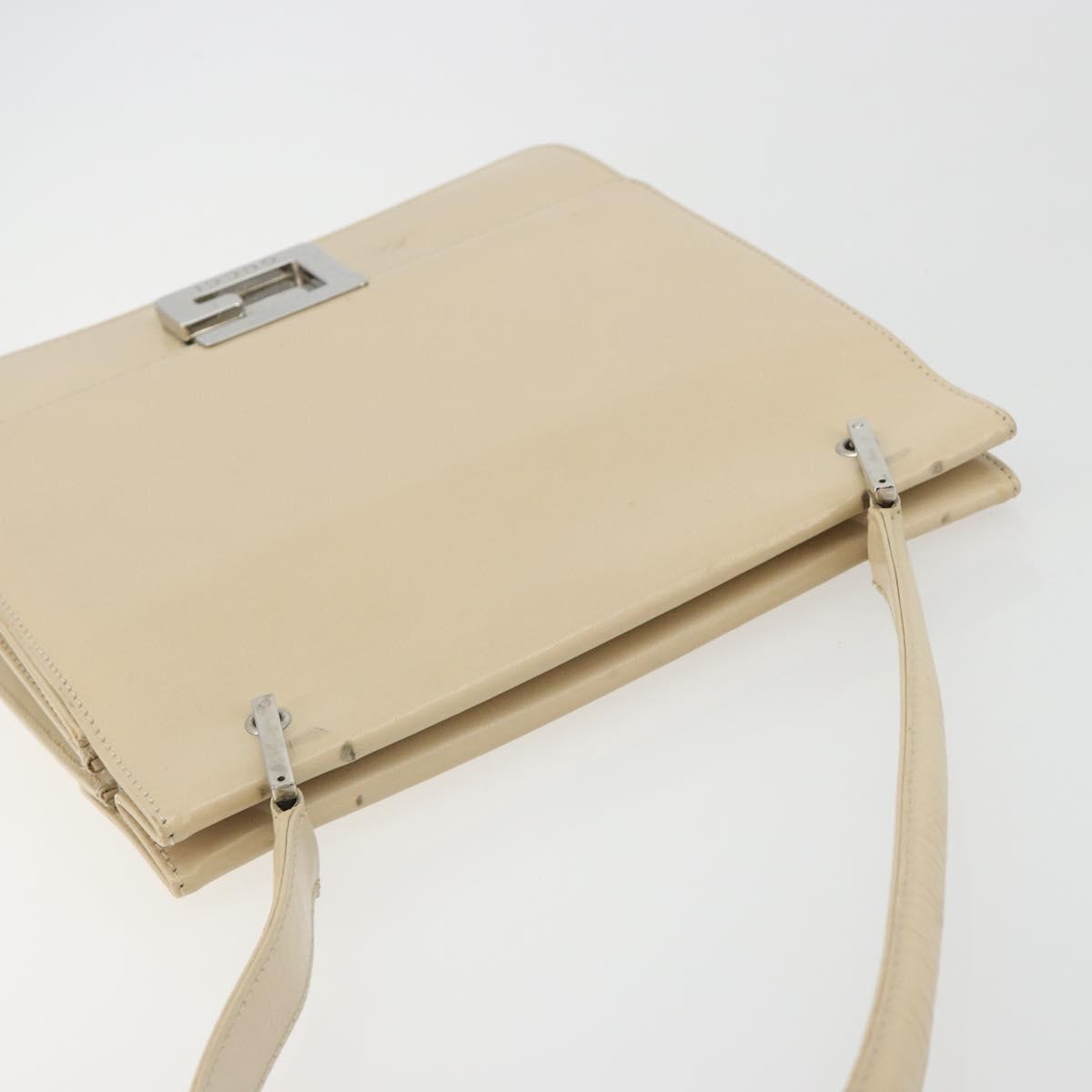 GUCCI Hand Bag Leather Beige Silver 007 406 0265 Auth 194023