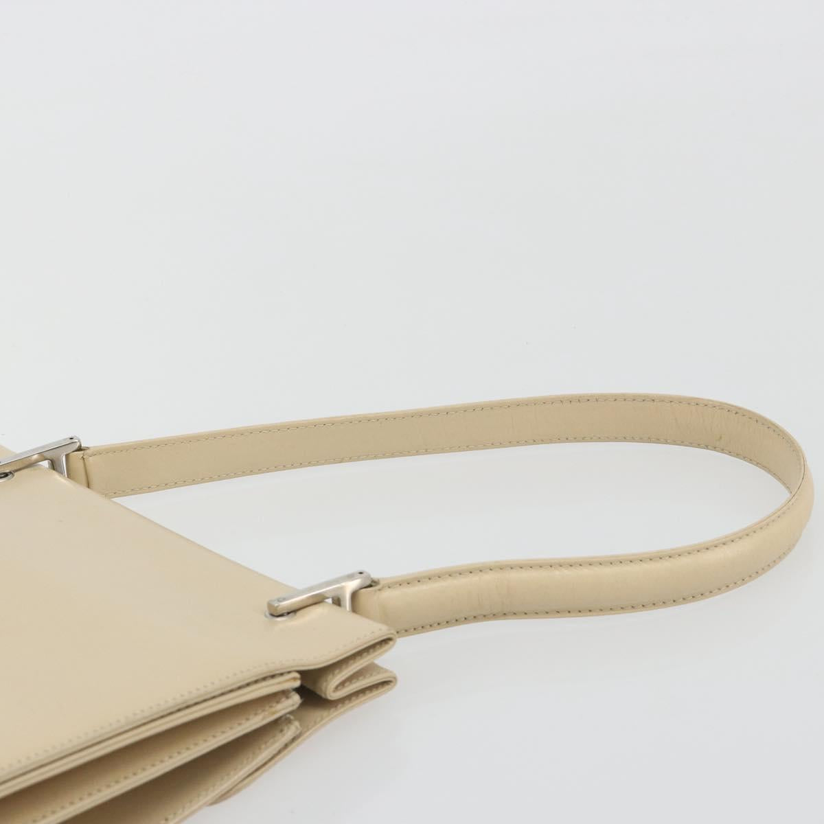 GUCCI Hand Bag Leather Beige Silver 007 406 0265 Auth 194023