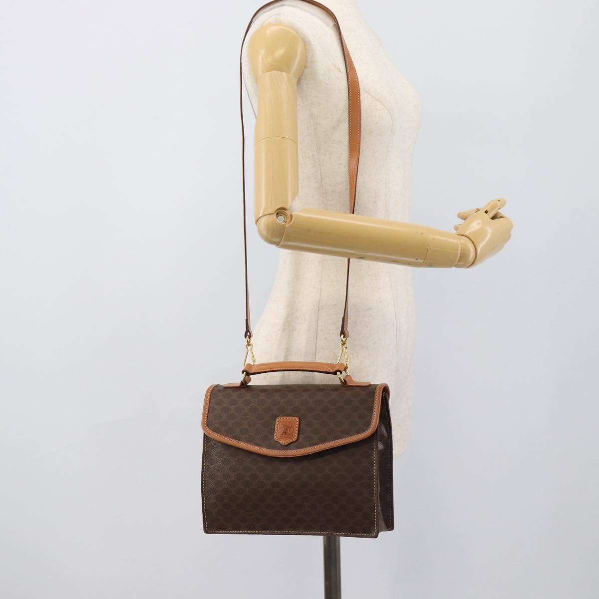 CELINE Macadam Canvas Hand Bag PVC Leather 2way Brown Gold Auth 194025V