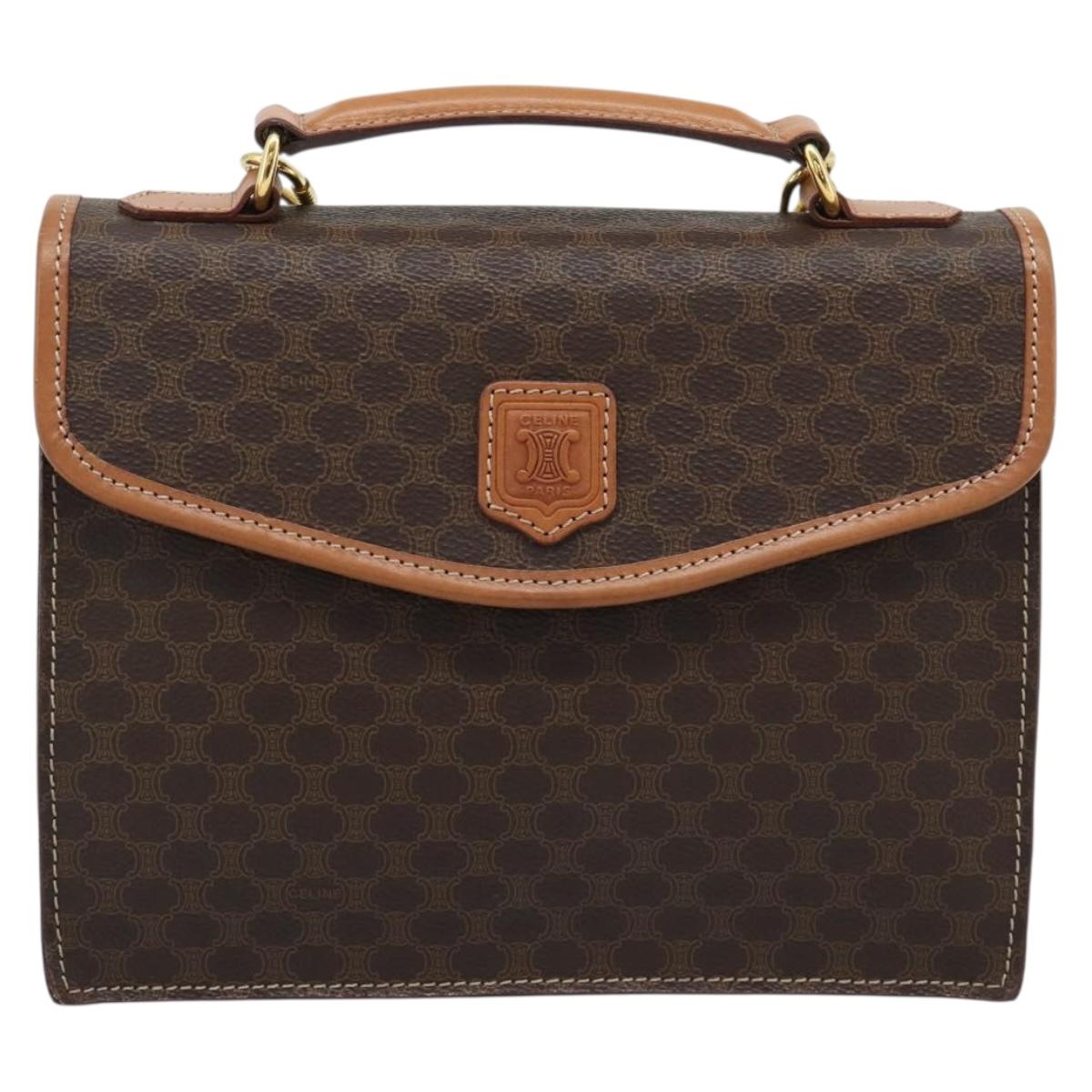 CELINE Macadam Canvas Hand Bag PVC Leather 2way Brown Gold Auth 194025V