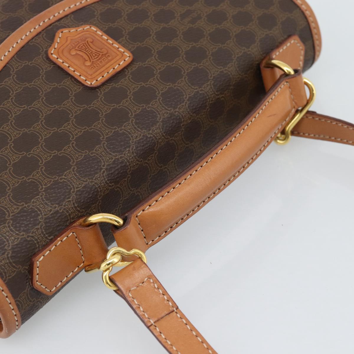 CELINE Macadam Canvas Hand Bag PVC Leather 2way Brown Gold Auth 194025V