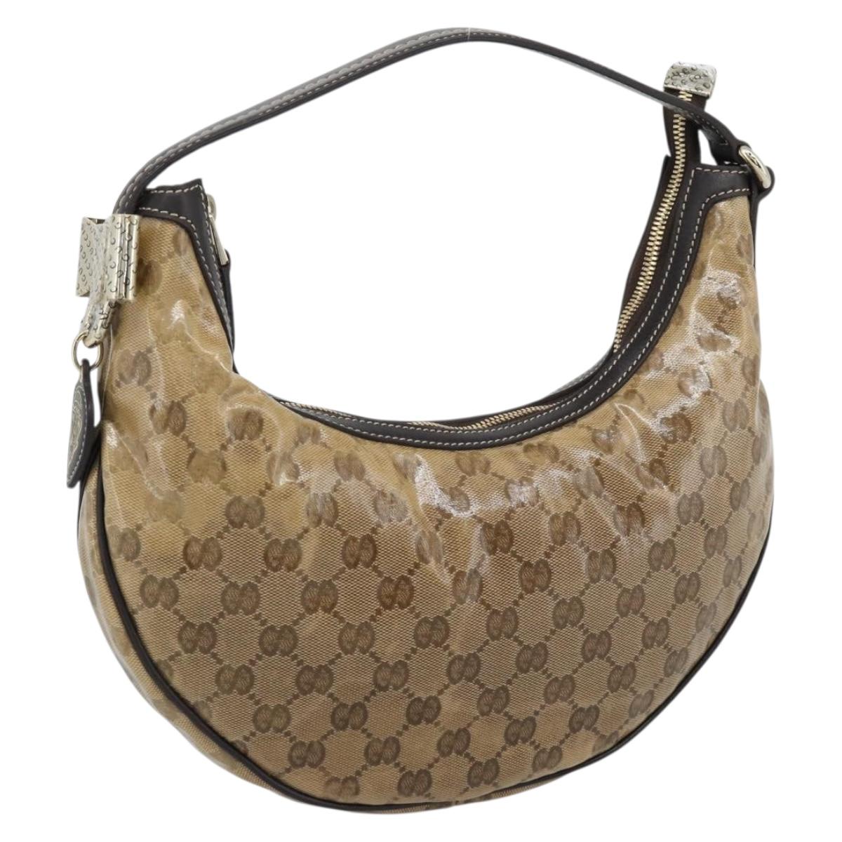 GUCCI GG Crystal Shoulder Bag Coated Canvas Beige Gold 181493 Auth 194027