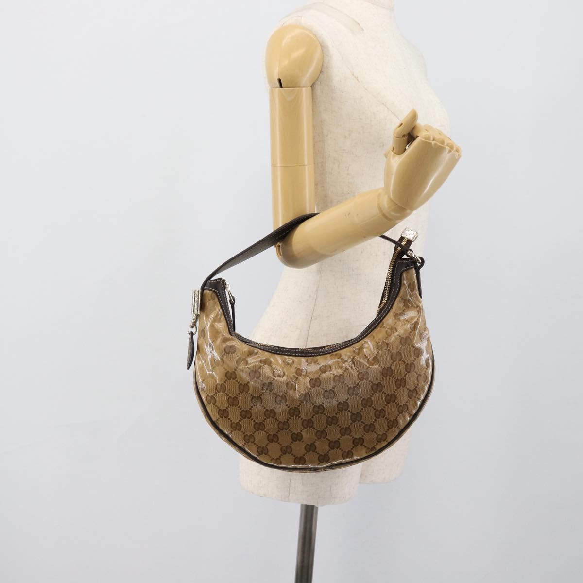 GUCCI GG Crystal Shoulder Bag Coated Canvas Beige Gold 181493 Auth 194027