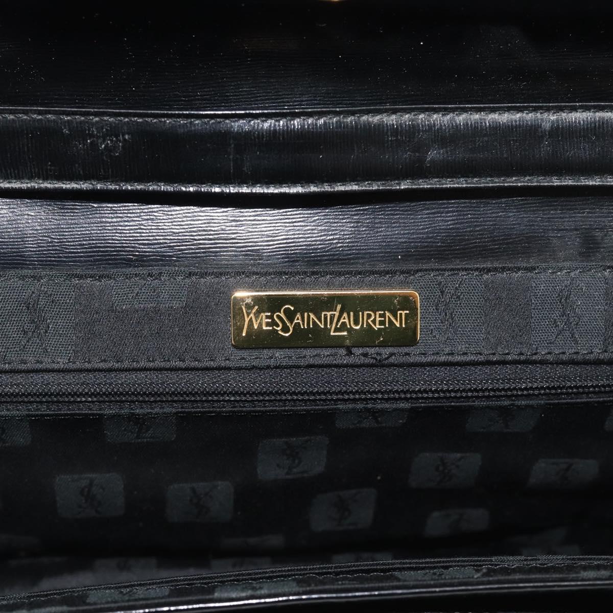 SAINT LAURENT Shoulder Bag Leather Black Gold Auth 194029
