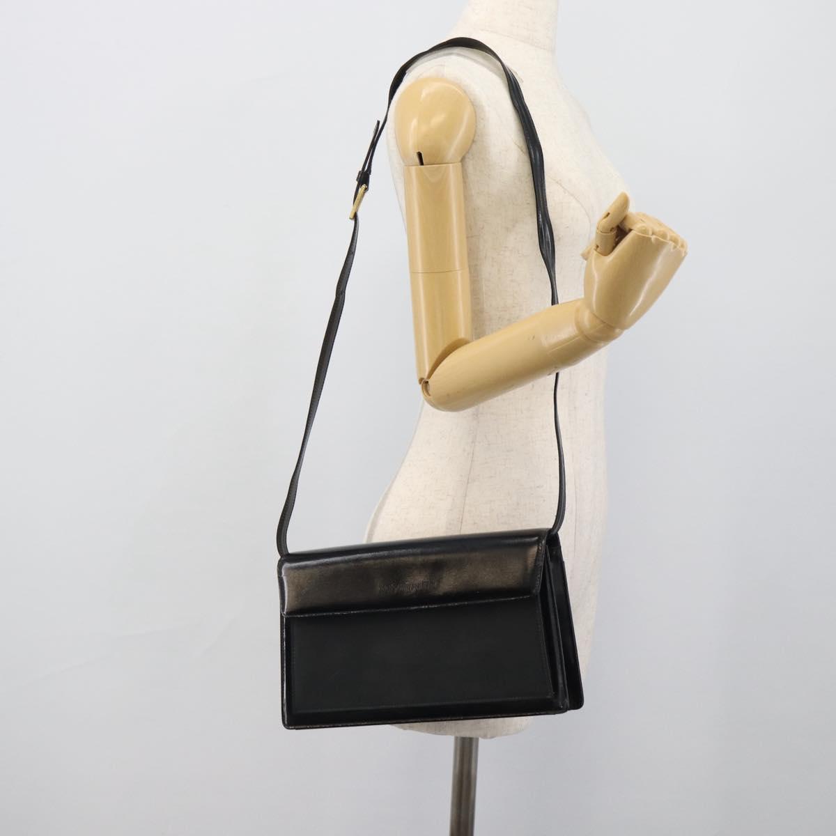 SAINT LAURENT Shoulder Bag Leather Black Gold Auth 194029