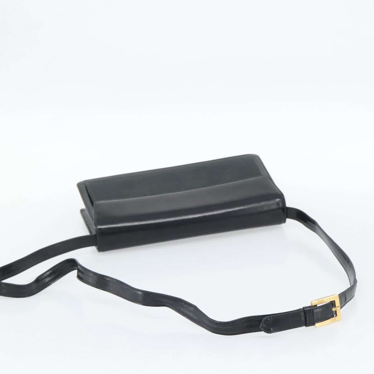 SAINT LAURENT Shoulder Bag Leather Black Gold Auth 194029