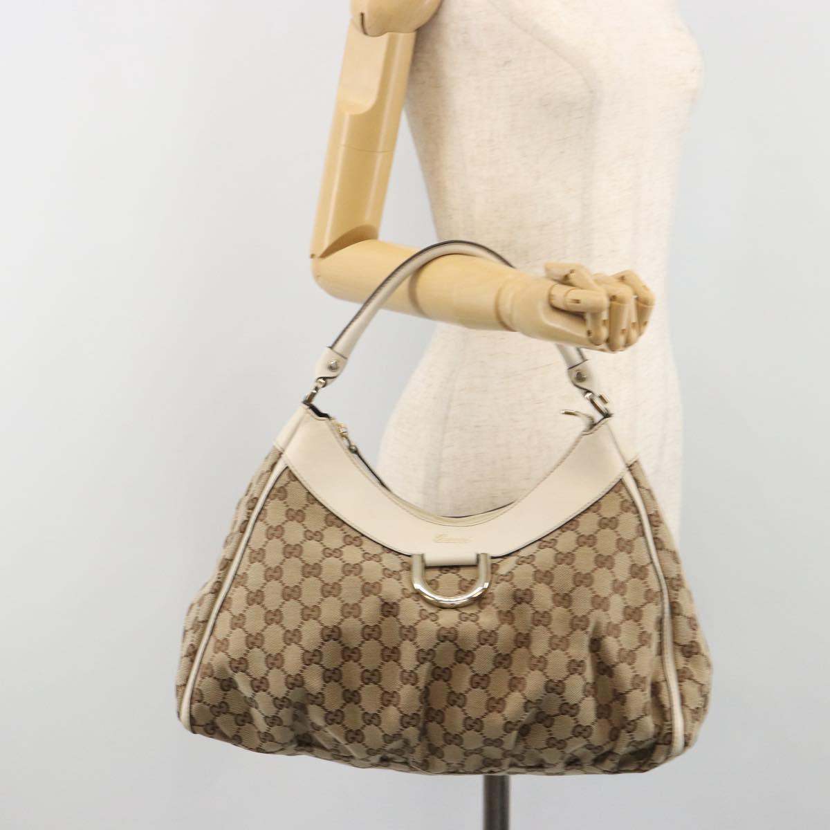 GUCCI GG Canvas Abbey Shoulder Bag Beige Gold 189833 Auth 194033V