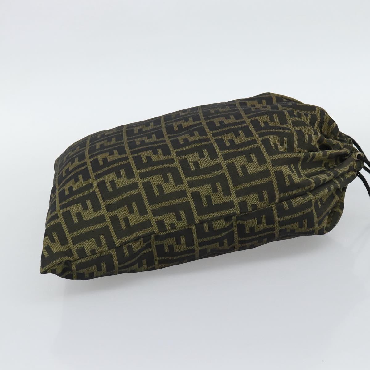 FENDI Zucca Canvas Pouch Black Brown Auth 194034A
