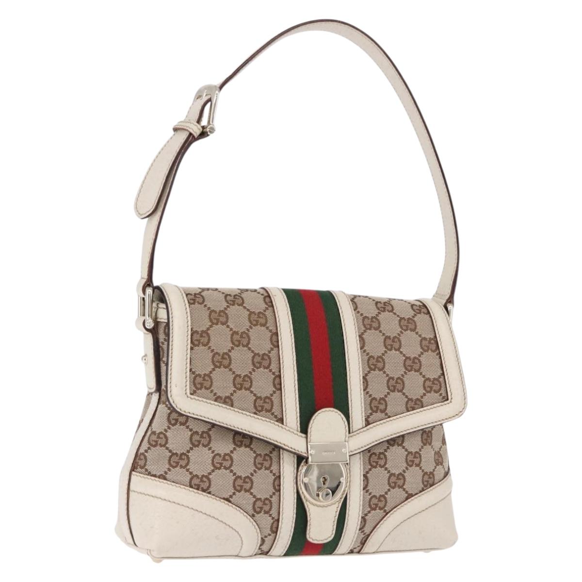 GUCCI GG Canvas Web Sherry Line Hand Bag Beige Gold 145999 Auth 194036V