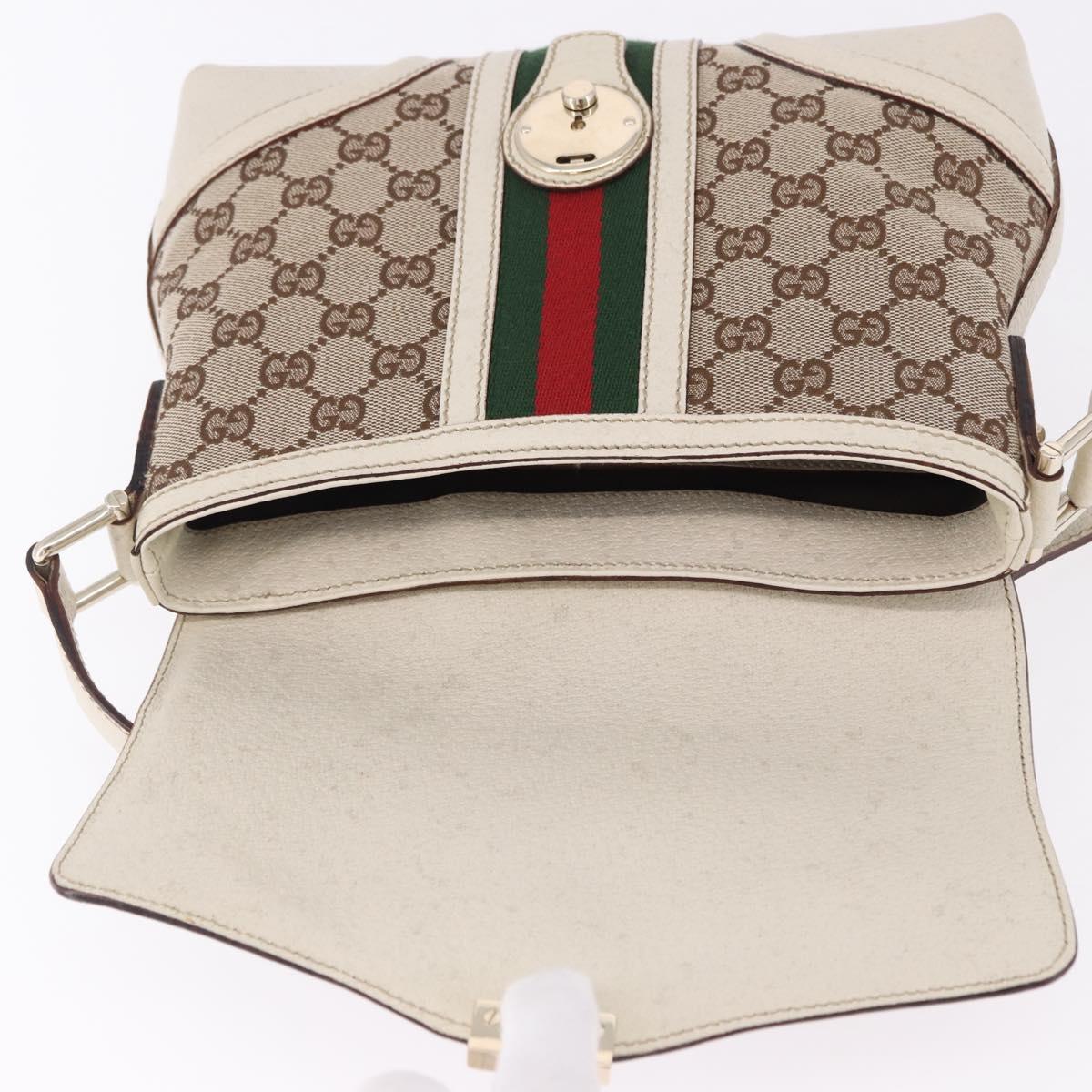 GUCCI GG Canvas Web Sherry Line Hand Bag Beige Gold 145999 Auth 194036V