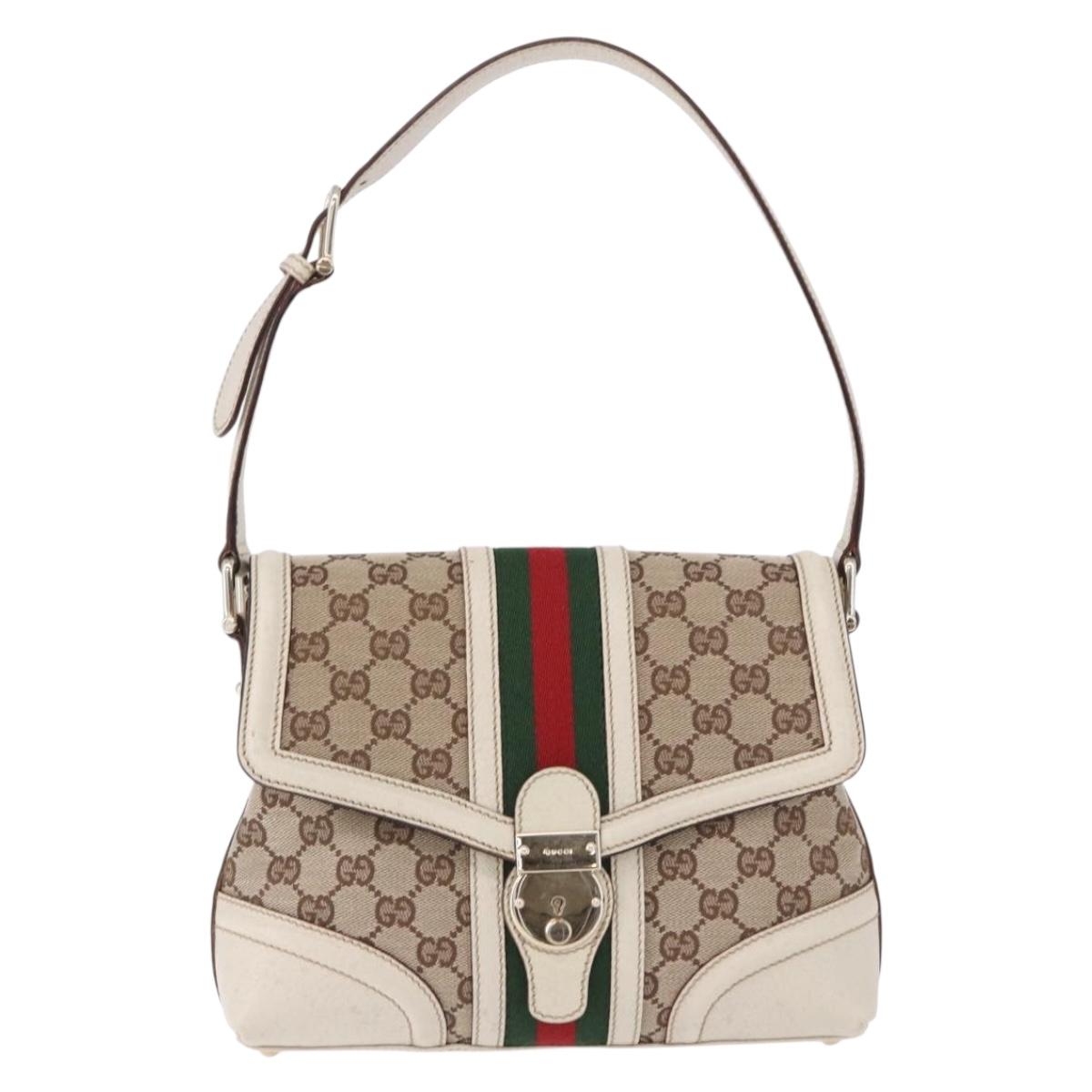 GUCCI GG Canvas Web Sherry Line Hand Bag Beige Gold 145999 Auth 194036V
