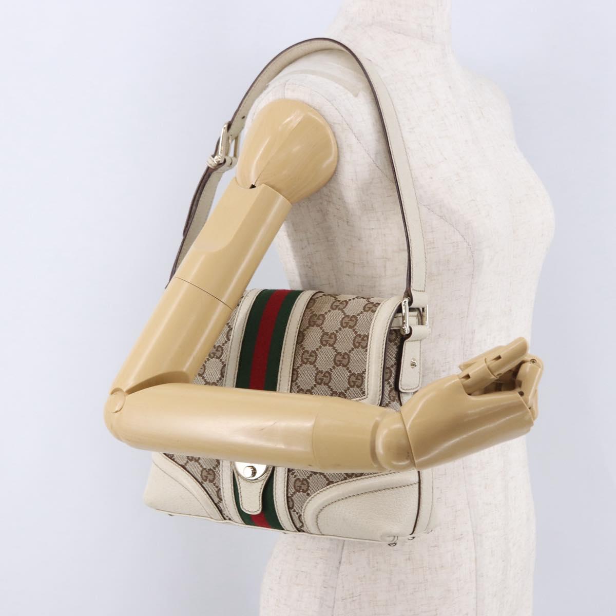 GUCCI GG Canvas Web Sherry Line Hand Bag Beige Gold 145999 Auth 194036V
