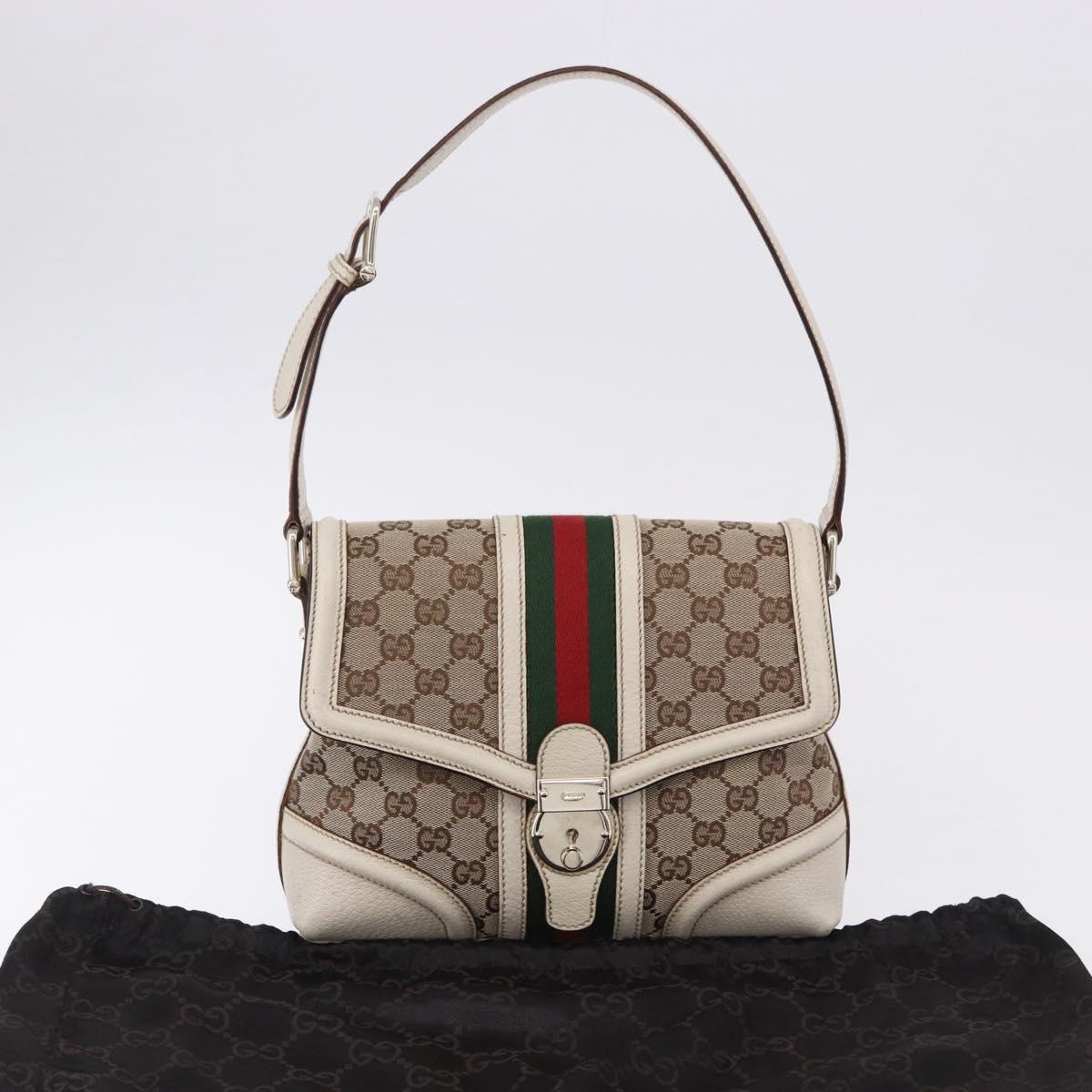 GUCCI GG Canvas Web Sherry Line Hand Bag Beige Gold 145999 Auth 194036V
