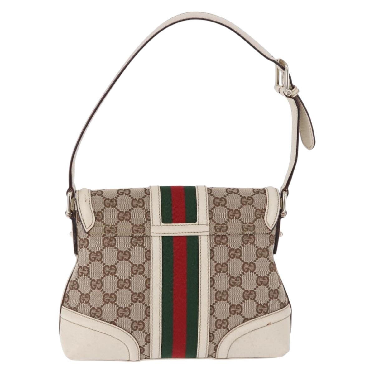 GUCCI GG Canvas Web Sherry Line Hand Bag Beige Gold 145999 Auth 194036V