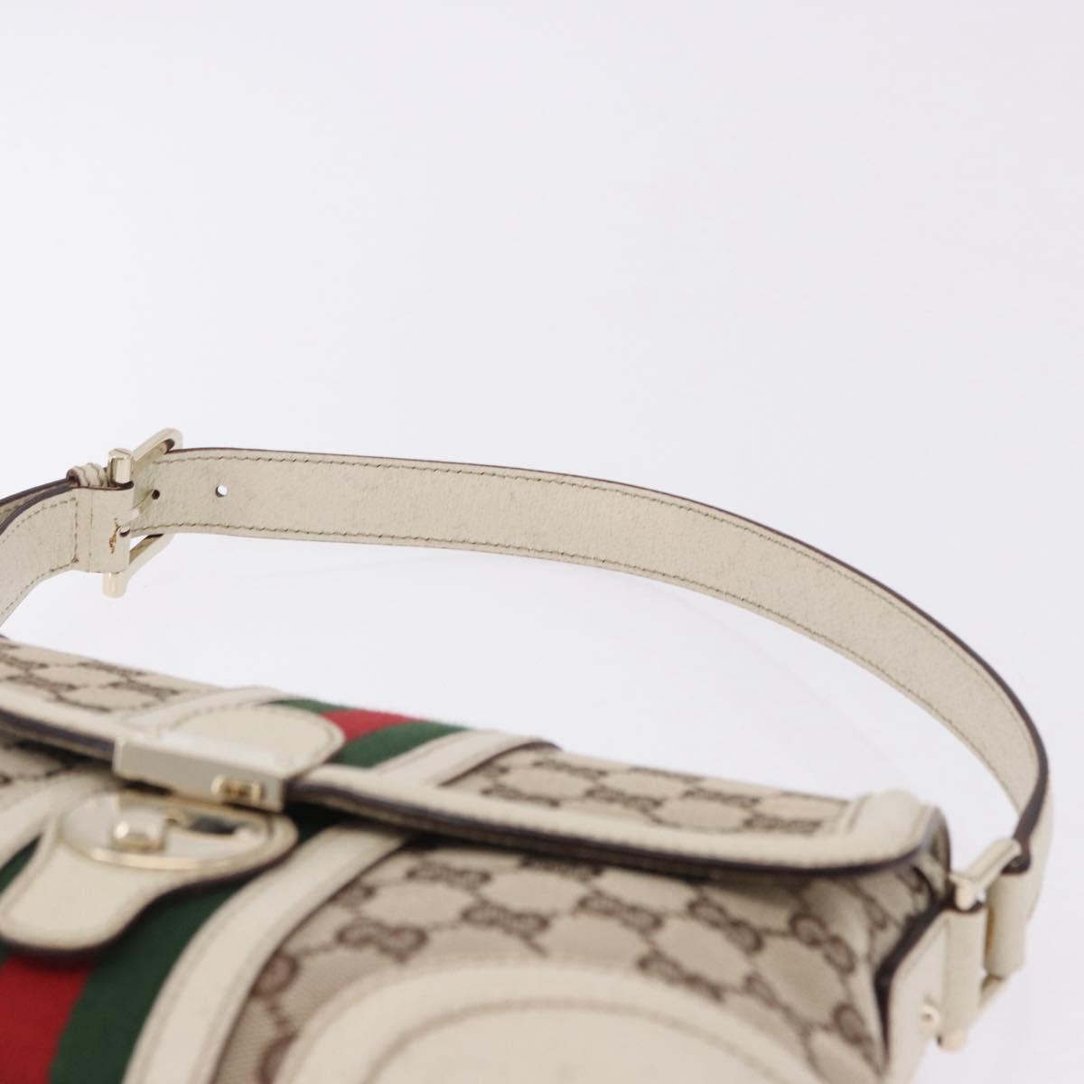 GUCCI GG Canvas Web Sherry Line Hand Bag Beige Gold 145999 Auth 194036V