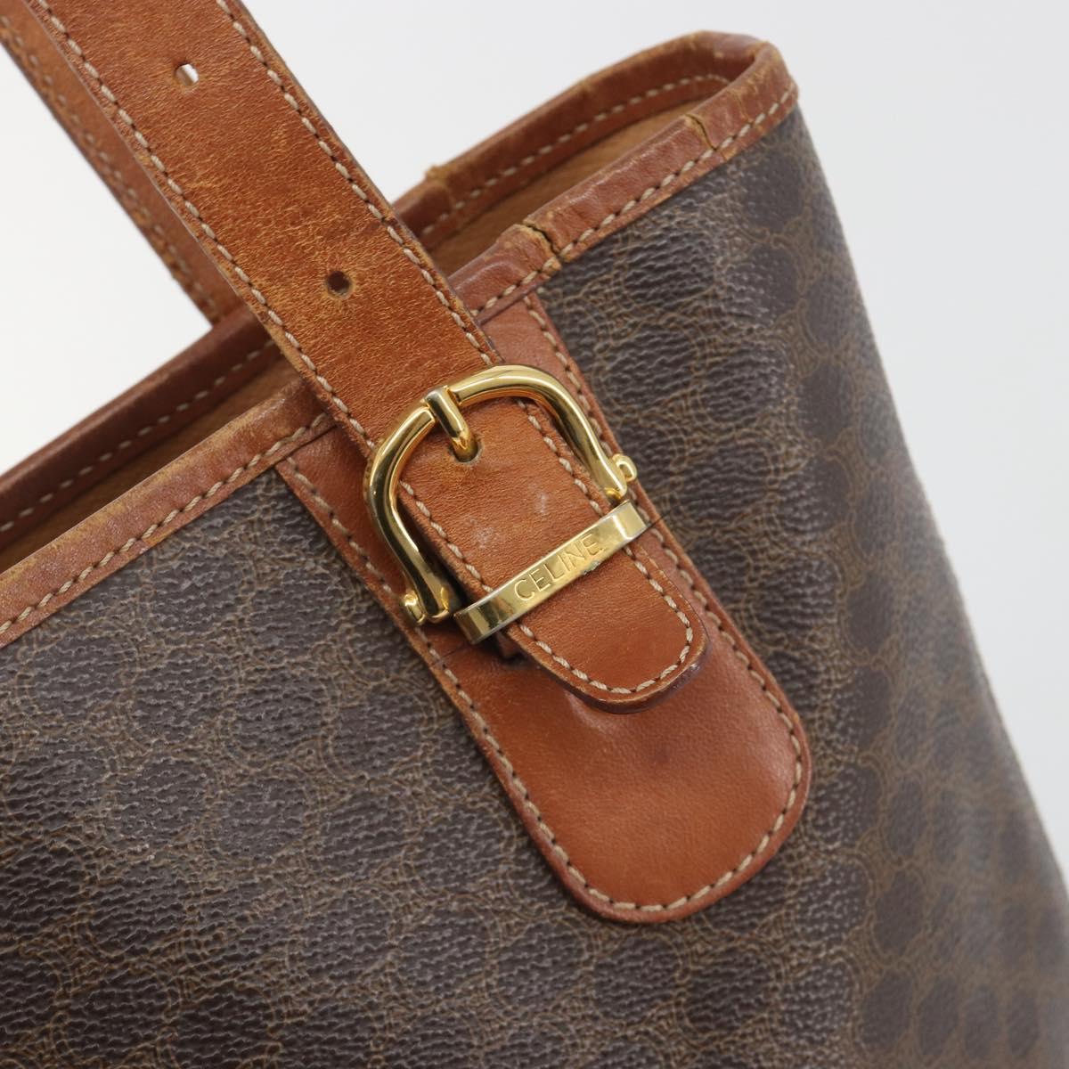 CELINE Macadam Canvas Tote Bag PVC Leather Brown Gold Auth 194037