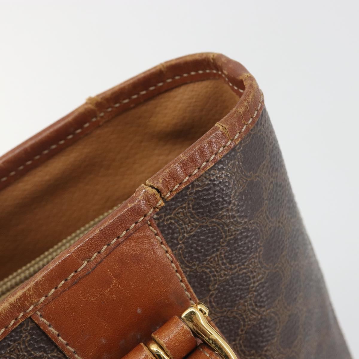 CELINE Macadam Canvas Tote Bag PVC Leather Brown Gold Auth 194037