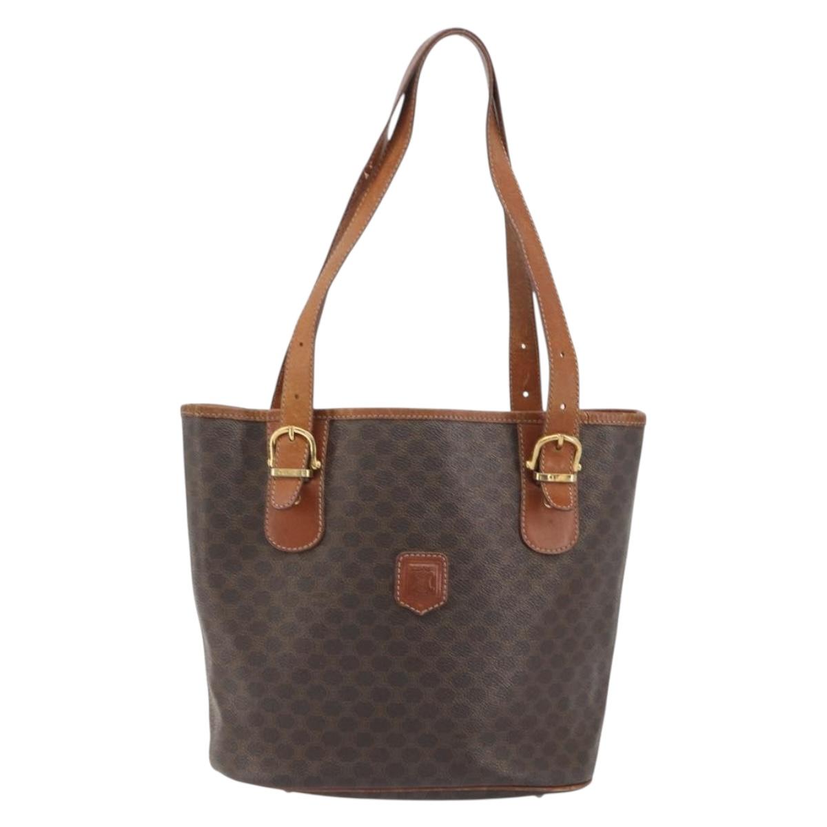 CELINE Macadam Canvas Tote Bag PVC Leather Brown Gold Auth 194037