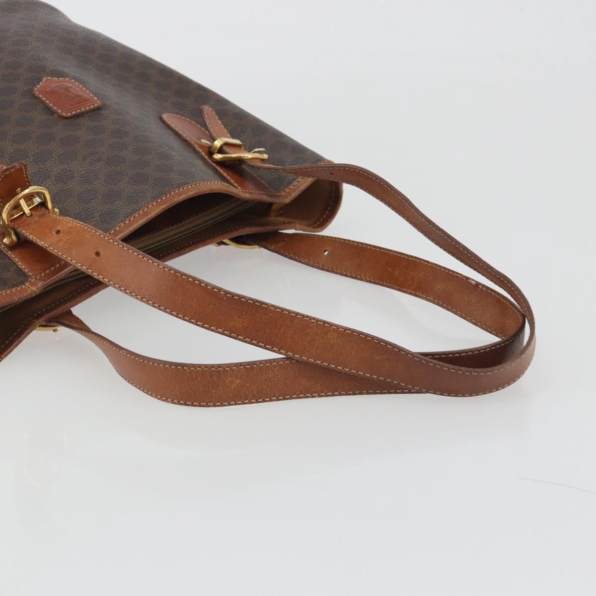 CELINE Macadam Canvas Tote Bag PVC Leather Brown Gold Auth 194037