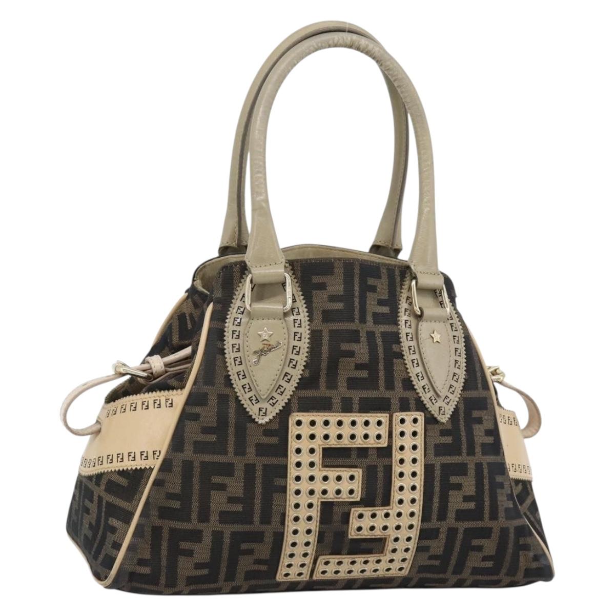 FENDI Zucca Canvas Hand Bag Black Brown Auth 194038