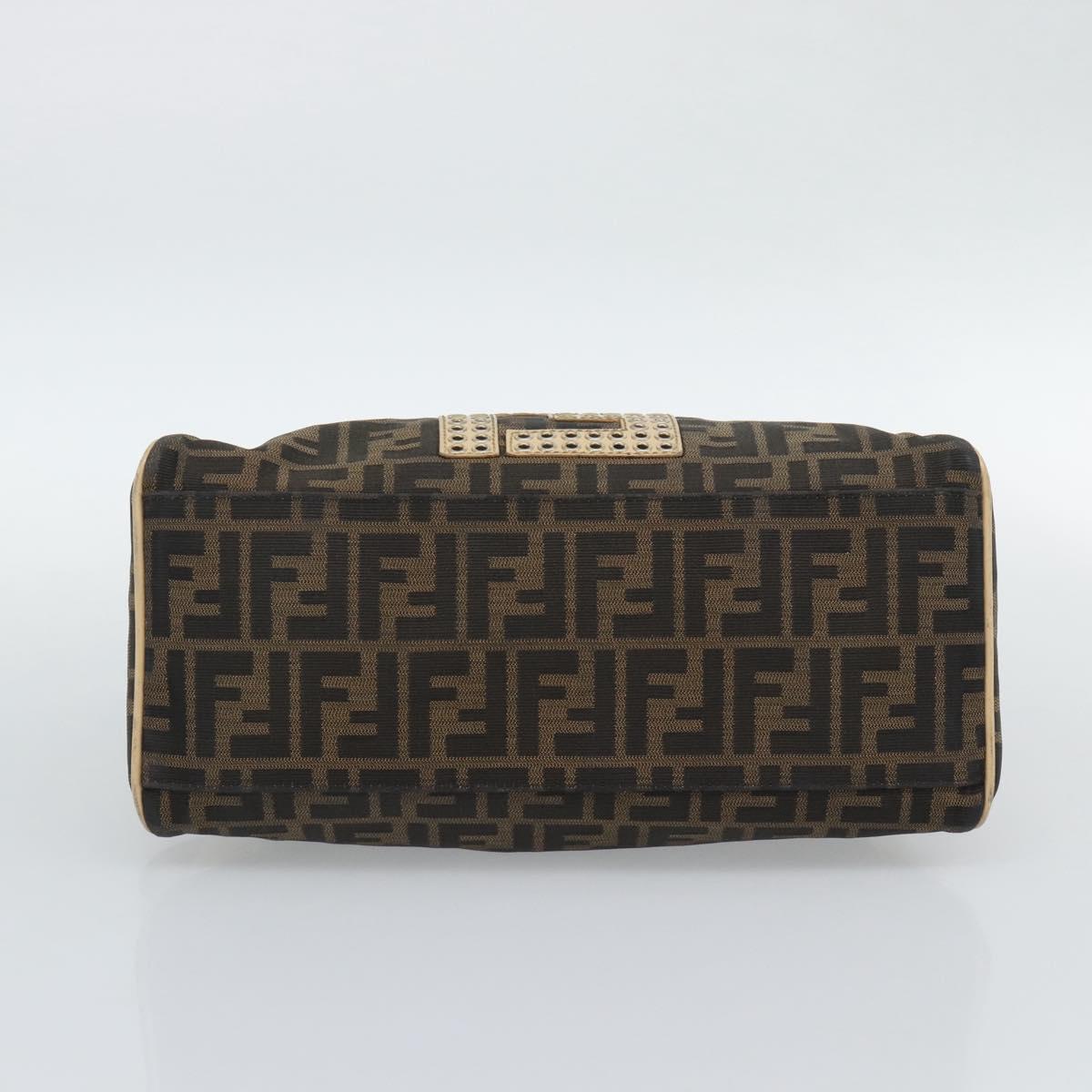 FENDI Zucca Canvas Hand Bag Black Brown Auth 194038