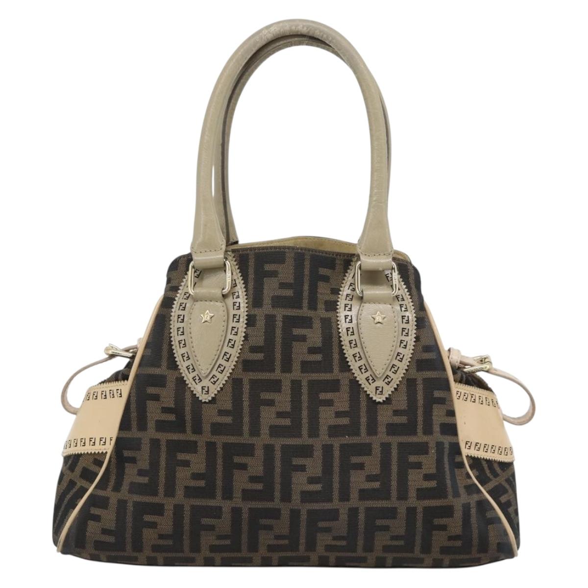 FENDI Zucca Canvas Hand Bag Black Brown Auth 194038