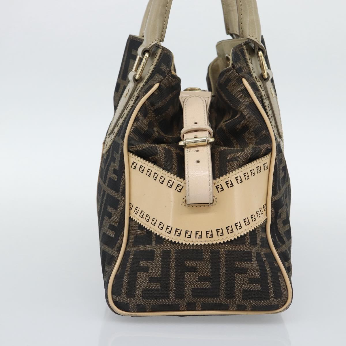 FENDI Zucca Canvas Hand Bag Black Brown Auth 194038