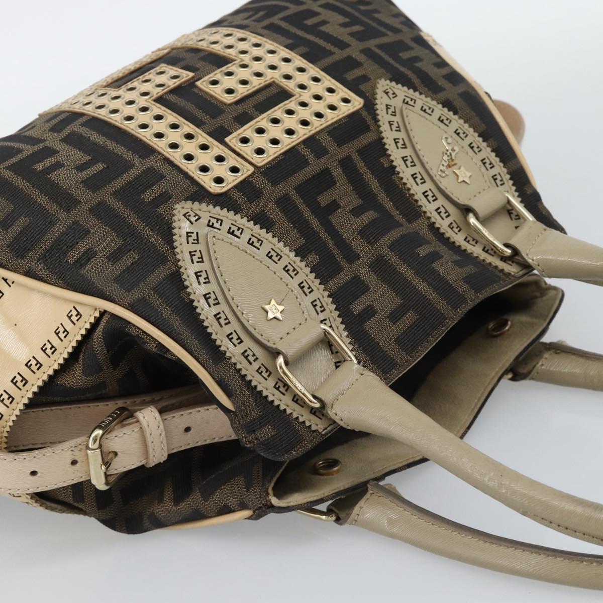 FENDI Zucca Canvas Hand Bag Black Brown Auth 194038