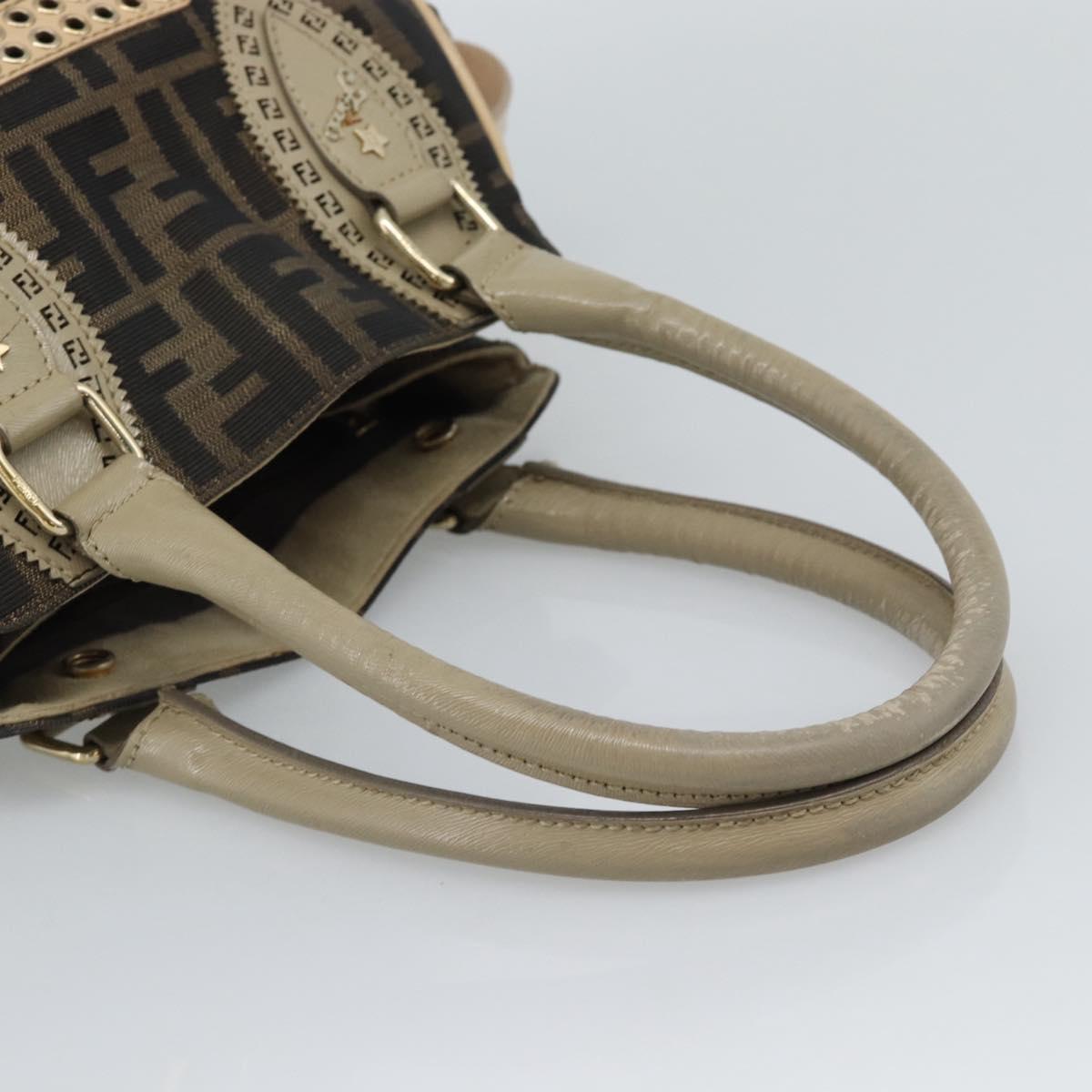 FENDI Zucca Canvas Hand Bag Black Brown Auth 194038