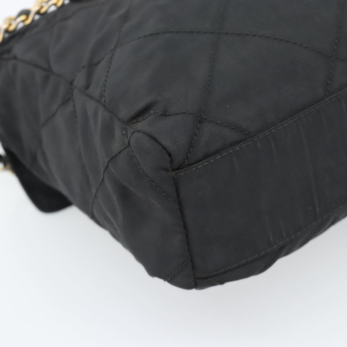 PRADA Chain Shoulder Bag Nylon Black Gold Auth 194040