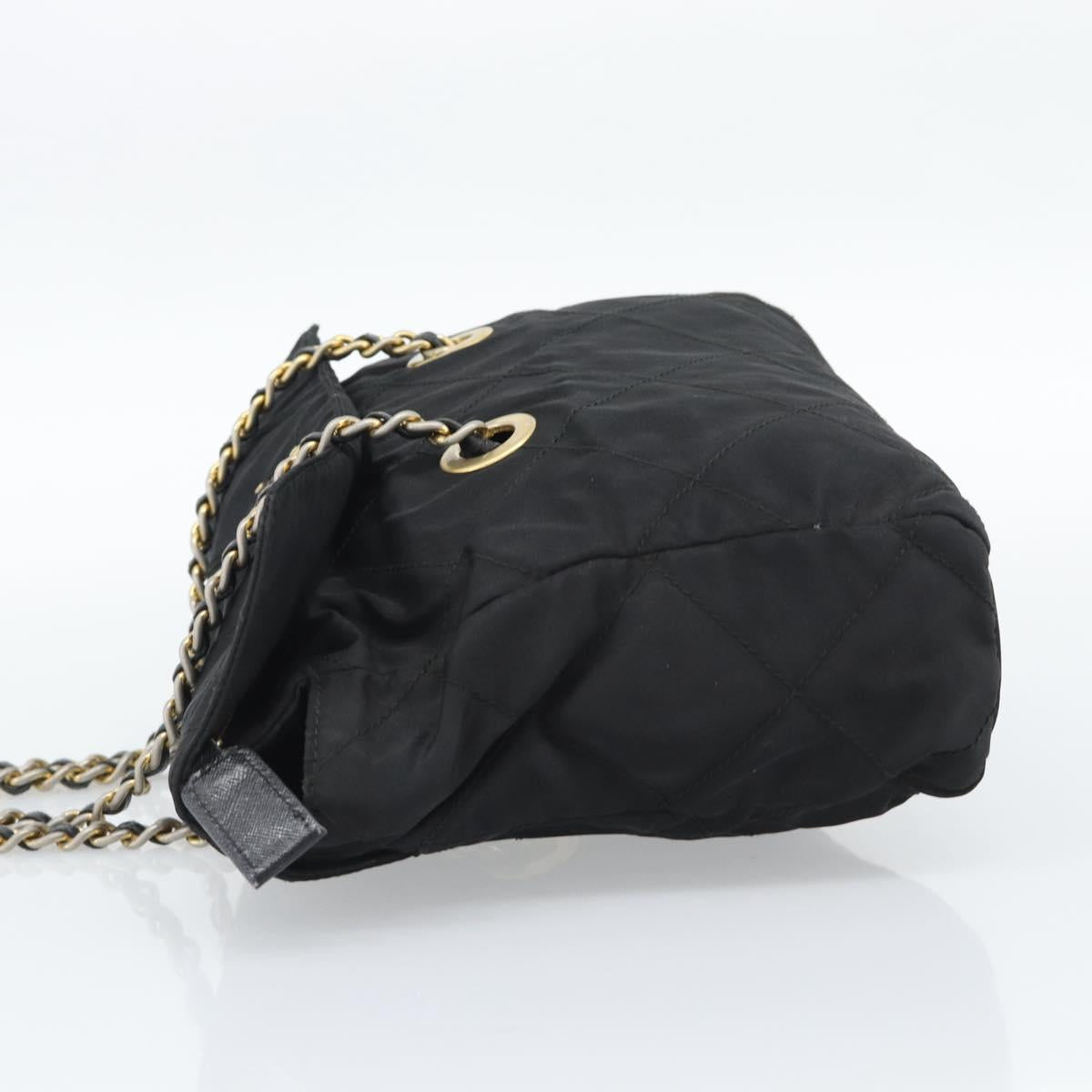PRADA Chain Shoulder Bag Nylon Black Gold Auth 194040