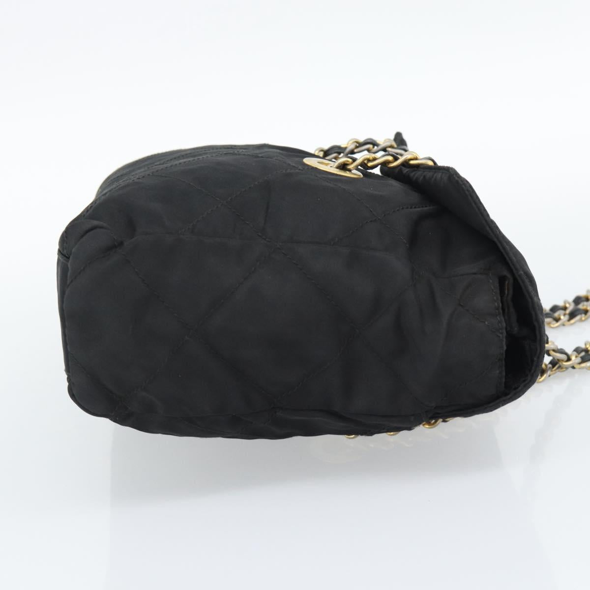 PRADA Chain Shoulder Bag Nylon Black Gold Auth 194040