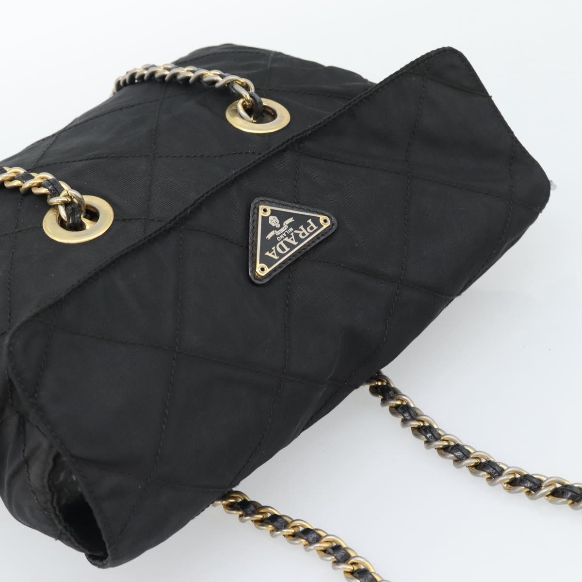 PRADA Chain Shoulder Bag Nylon Black Gold Auth 194040