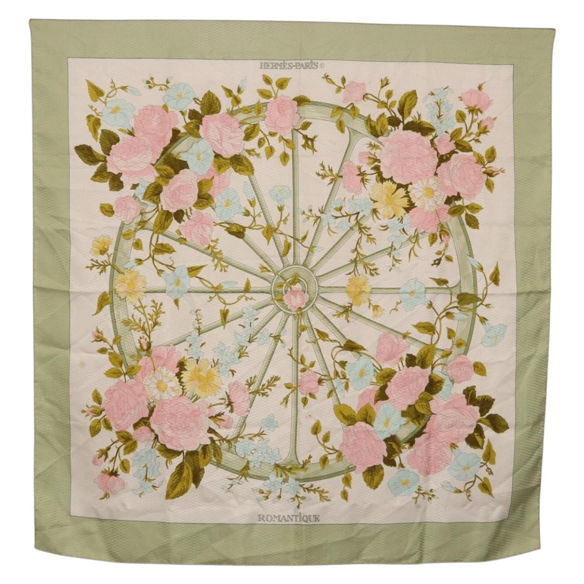HERMES Carre 90 Scarf ROMANTiQUE Silk Green Auth 194042