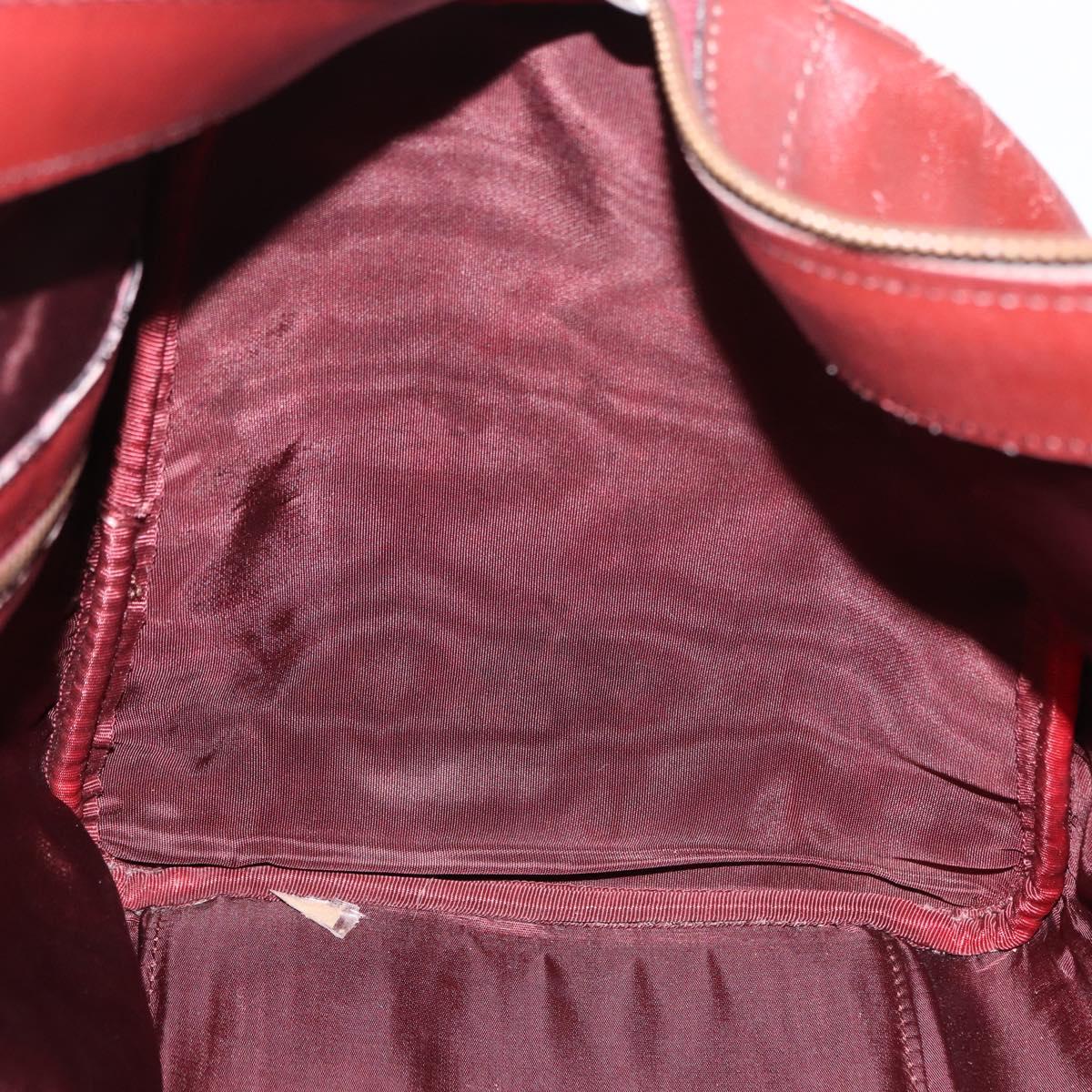 CARTIER Must Line Boston Bag Leather Bordeaux Gold Auth 194043