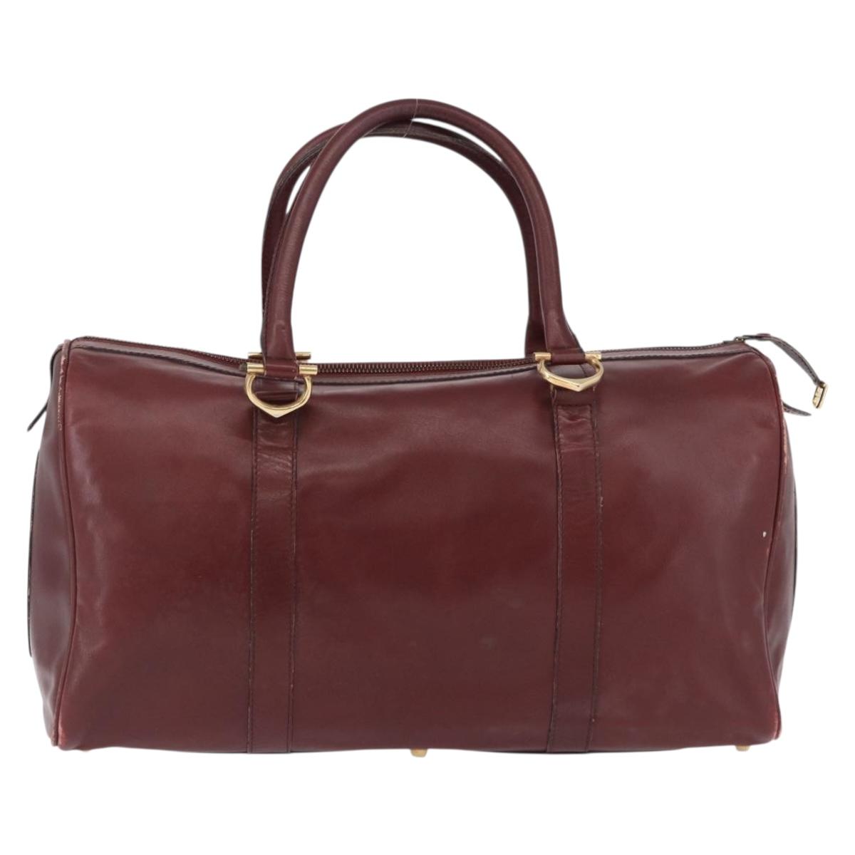 CARTIER Must Line Boston Bag Leather Bordeaux Gold Auth 194043