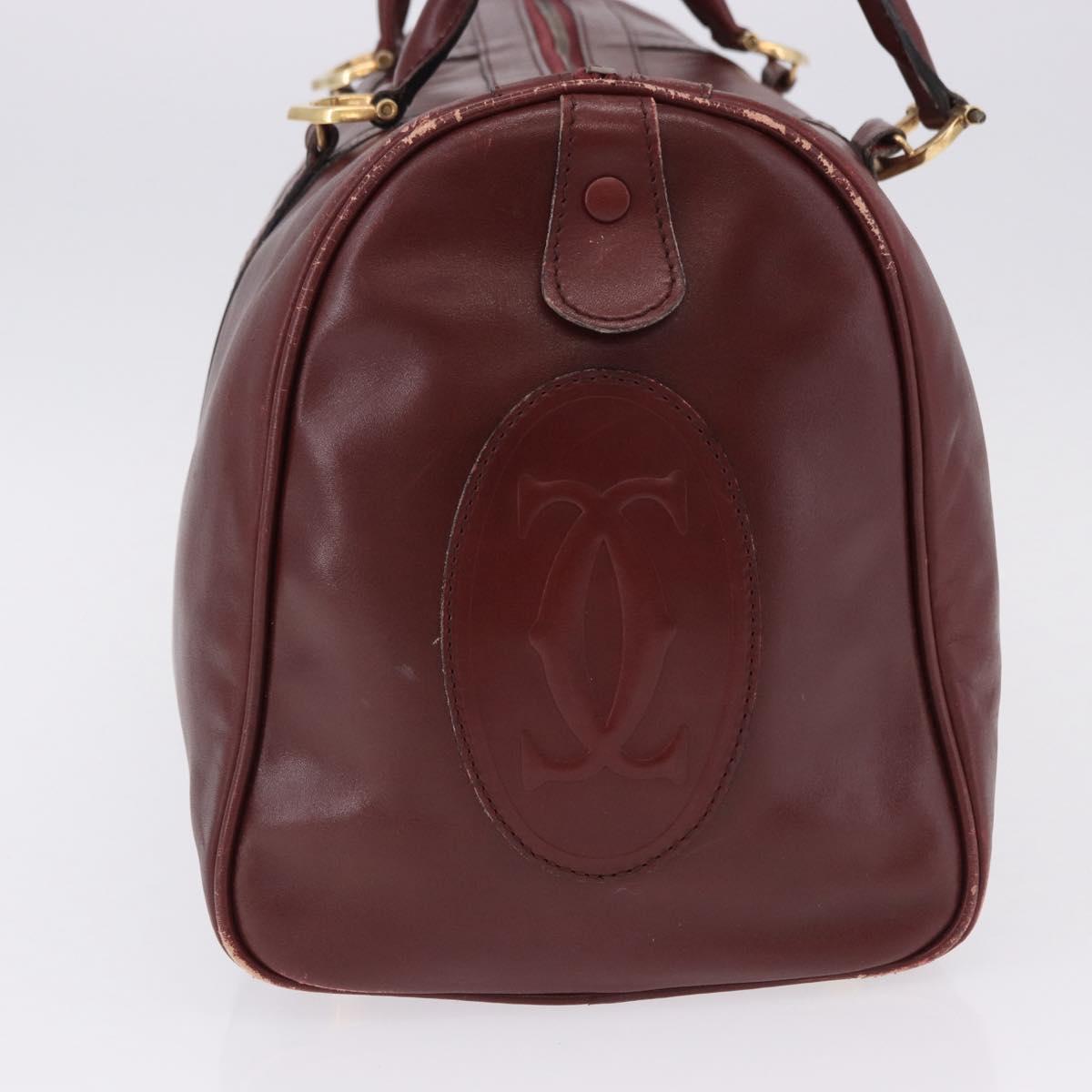 CARTIER Must Line Boston Bag Leather Bordeaux Gold Auth 194043