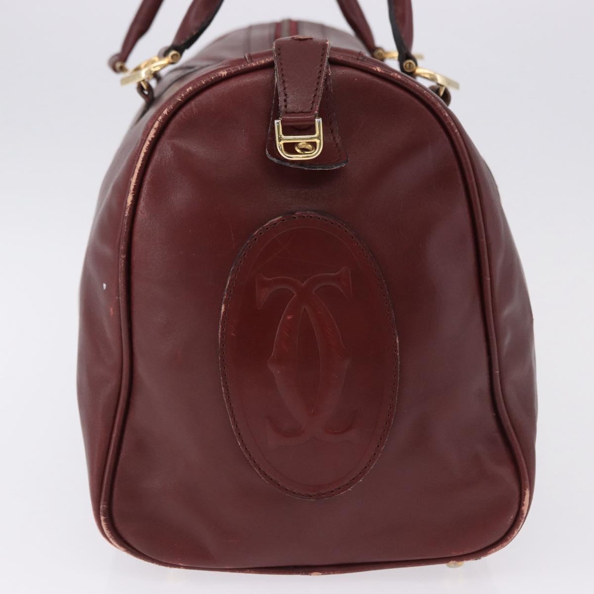 CARTIER Must Line Boston Bag Leather Bordeaux Gold Auth 194043