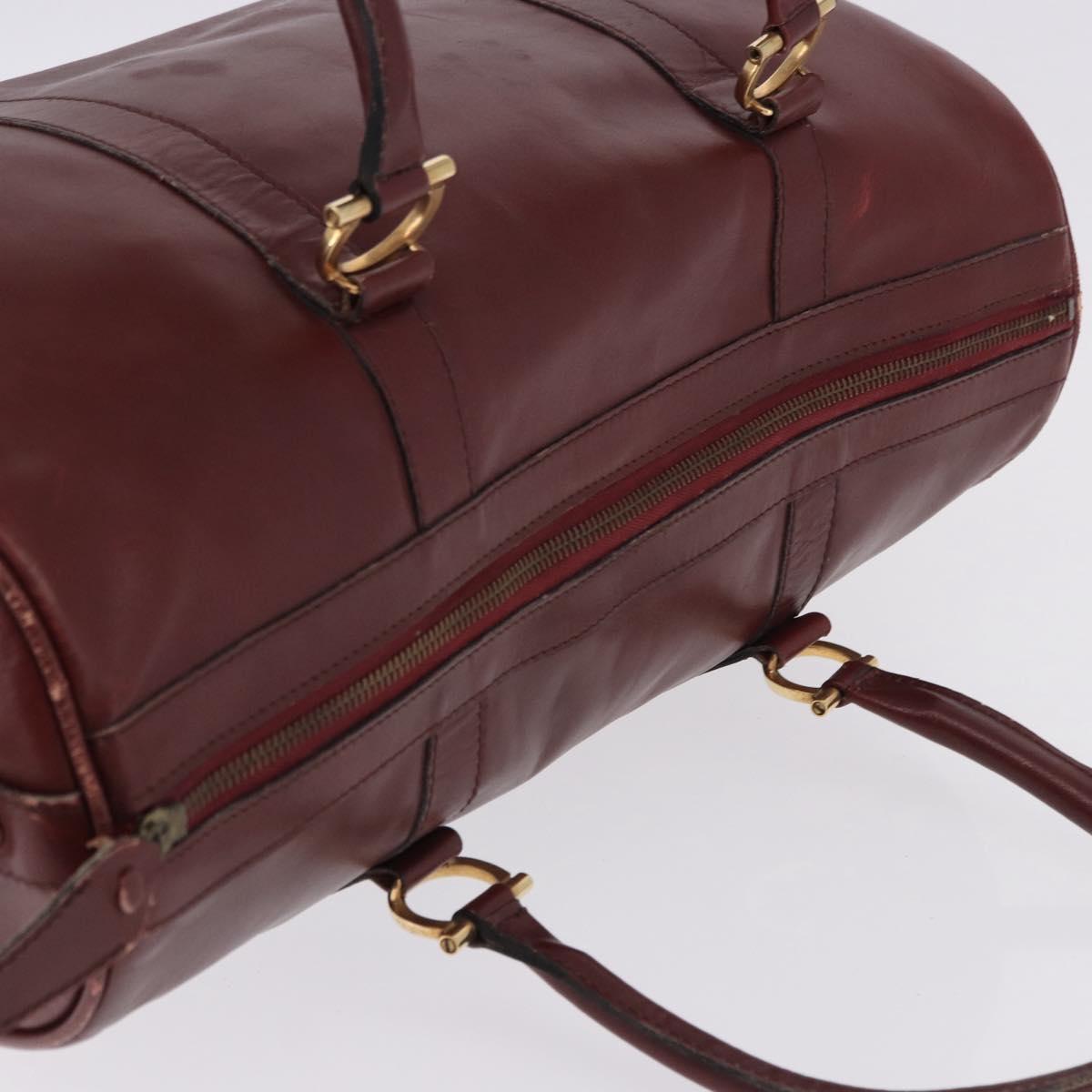 CARTIER Must Line Boston Bag Leather Bordeaux Gold Auth 194043
