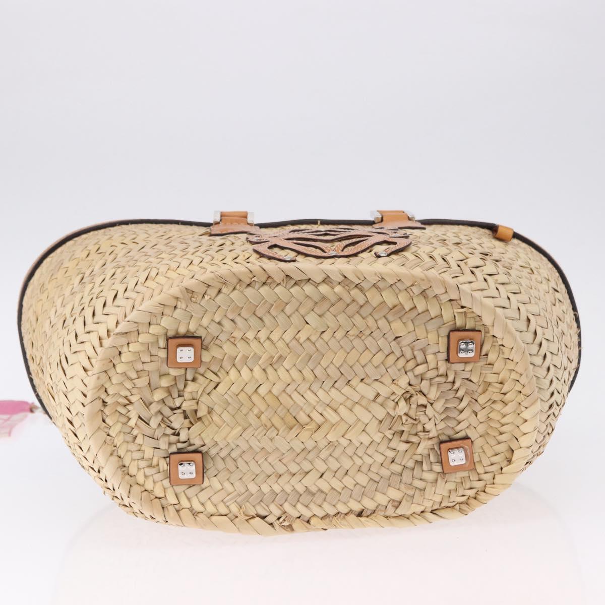 LOEWE Basket Bag Raffia Beige Silver Auth 194045A