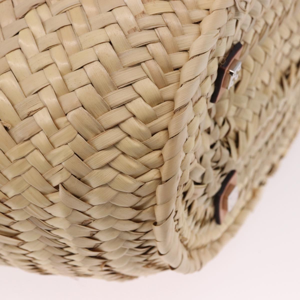 LOEWE Basket Bag Raffia Beige Silver Auth 194045A