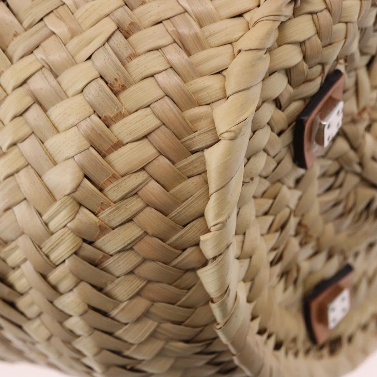 LOEWE Basket Bag Raffia Beige Silver Auth 194045A